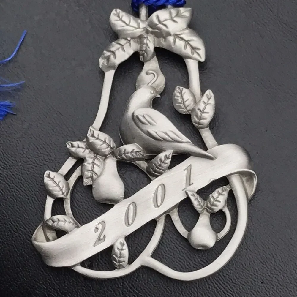 AVON Silver Blue Partridge Pear Tree Ornament 2001 Commemorative Collectible